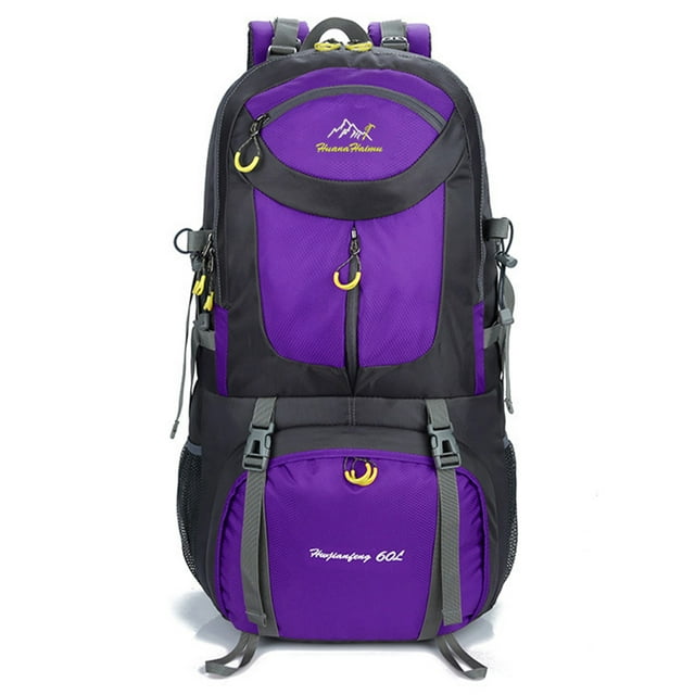 Glonme Men Travel Backpack Large Capacity Hiking Backpacks Multi Pockets Waterproof Rucksack Multipurpose Boys Lightweight Zipper Durable Anti Theft Purple 60L