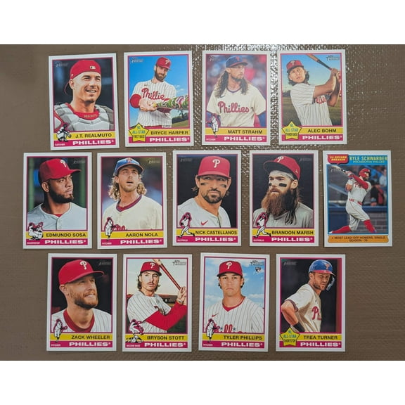 2025 Topps Heritage Baseball Team Set 13 Cards Phillies Bryce Harper