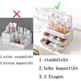 thumbnail image 4 of Organizador de cosméticos, organizador de maquillaje, organizador de belleza, almacenamiento de belleza a prueba de polvo, caja de almacenamiento de cosméticos con tapa, asa de transporte, giratoria 180 ° para tocador, baño, dormitorio, blanco MFZFUKR BST3003953-2, 4 of 5