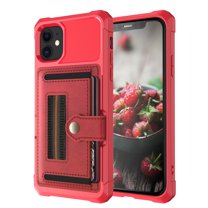 Dteck Case for Apple iPhone 12 mini 5.4-inch,Shockproof Rubber Card Holder Wallet Leather Back Phone Cover Kickstand Protective Hybrid Shell,Red