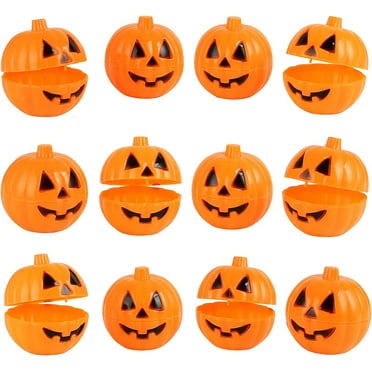 Naler 12Pcs Plastic Pumpkin Candy Boxes, Fillable Halloween Egg Hunt Treats Holder Containers Party Favors