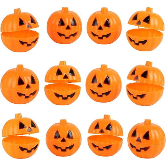Naler 12Pcs Plastic Pumpkin Candy Boxes, Fillable Halloween Egg Hunt Treats Holder Containers Party Favors