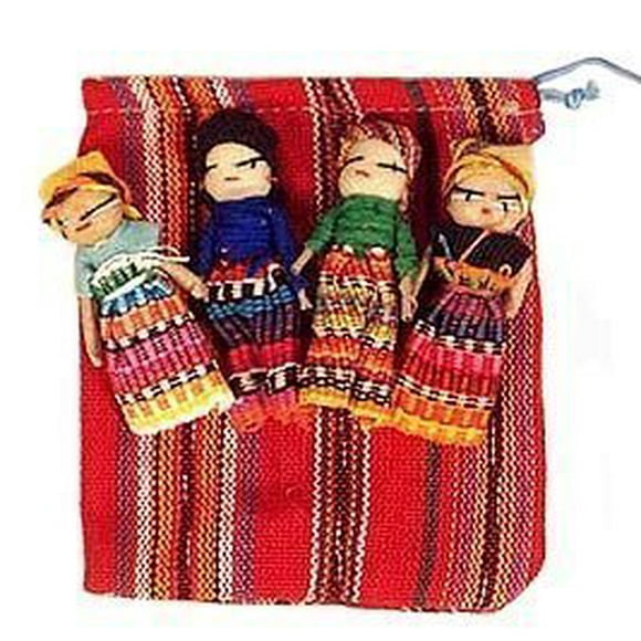 Four Large Worry Dolls with Pouch