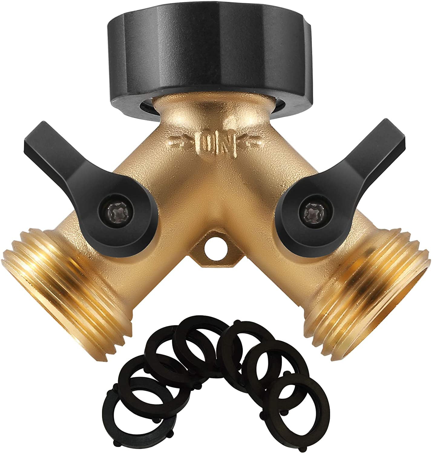 Xiny Tool Brass Garden Hose Splitter 2 Way Solid Brass Hose Y Splitter 2 Valves with 2 Extra Rubber Washers 4