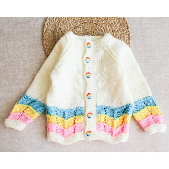 Woonie Handmade Full Sleeves Self Design With Zigzag Pattern Sweater For Kids- Cream