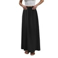 thumbnail image 5 of GEWSEY Flared Maxi Skirt with Back Slit - Elastic Waist Drawstring Long Flowy Ankle-Length Skirt (Black, L), 5 of 9