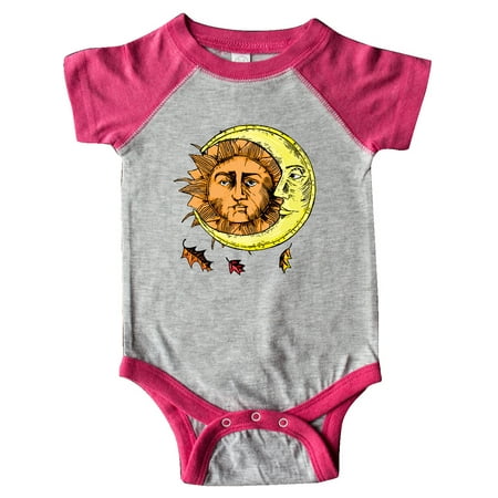 

Inktastic Autumnal Equinox Sun and Moon Woodcut with Leaves Gift Baby Boy or Baby Girl Bodysuit