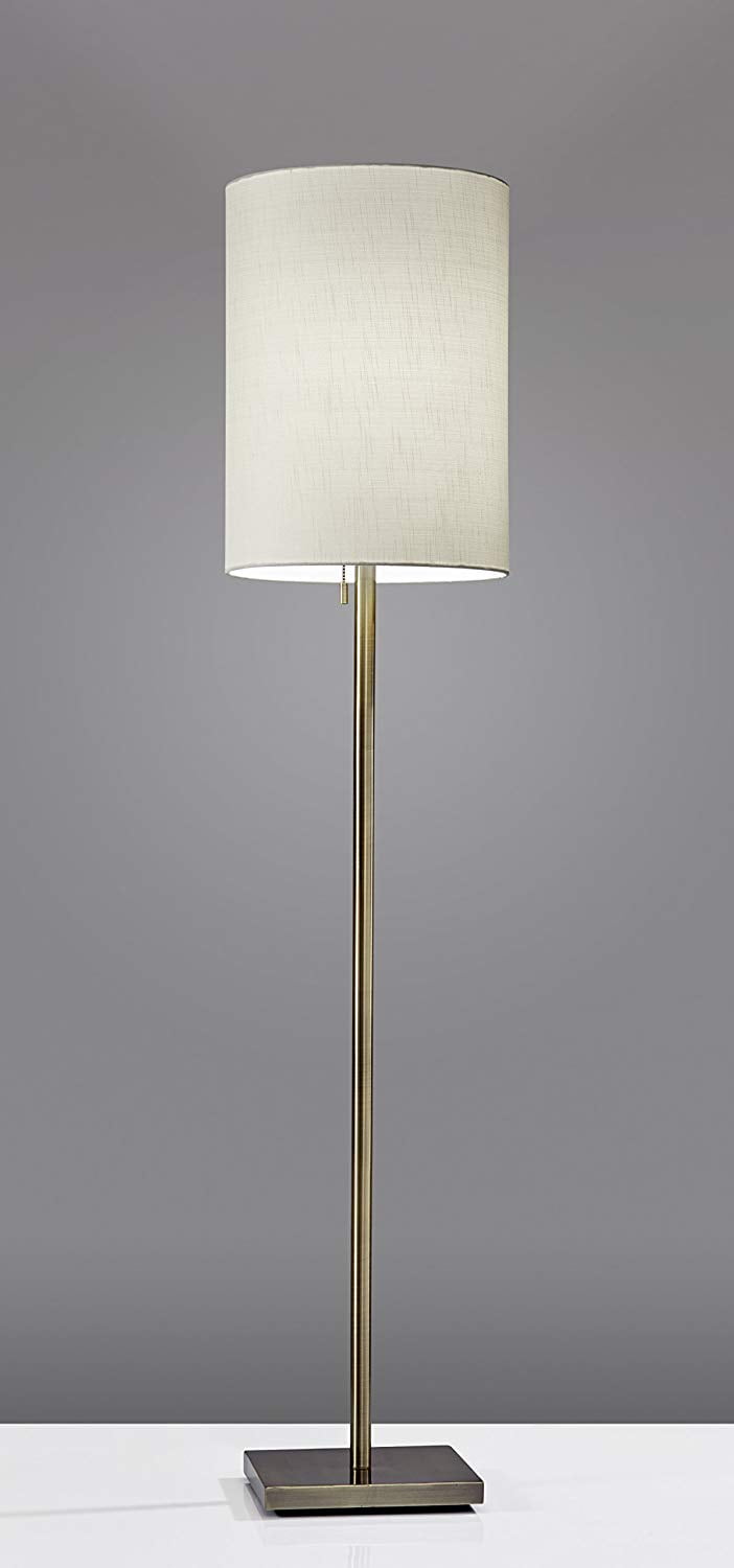 Adesso® Liam Floor Lamp, 60-1/2"H, Light Beige Shade/Antique Brass