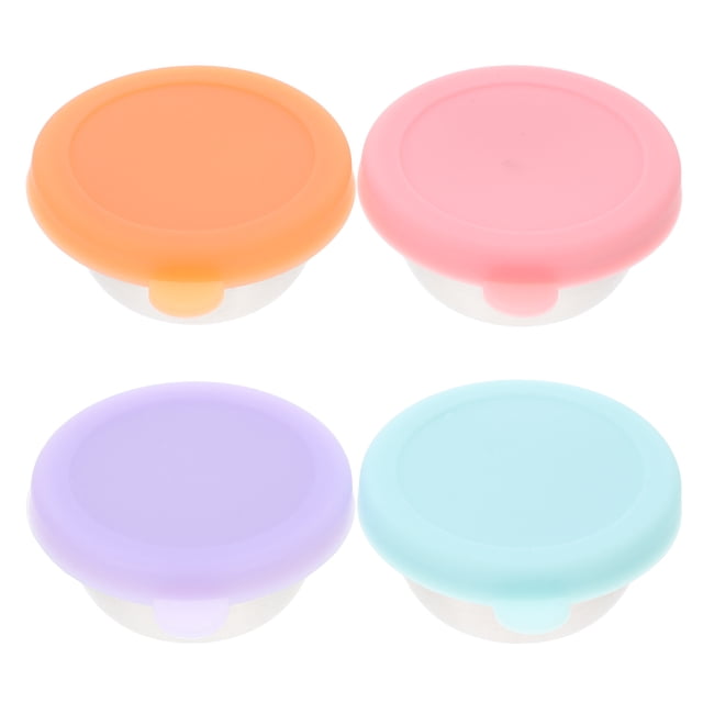 CRILSTYLEO 4pcs Stainless Ramekins With Lids Reusable Light Pink Sauce Cups For General Users