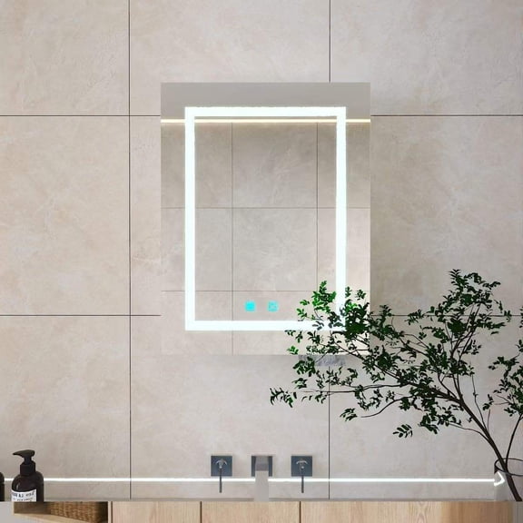LED Bathroom Medicine Cabinet with Single-Color White Light, Anti-fogging, Easy to Install Aluminum Cabinet (25.6 * 19.7 One Door), Mirror Medicine Cabinet with Storage,White