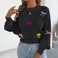 thumbnail image 5 of Sweater With Long Sleeves Women's Fashion Fall And Winter Contrast Bow Waist Sleeve Loose Sweater Pullover Tops Black Xl, 5 of 9