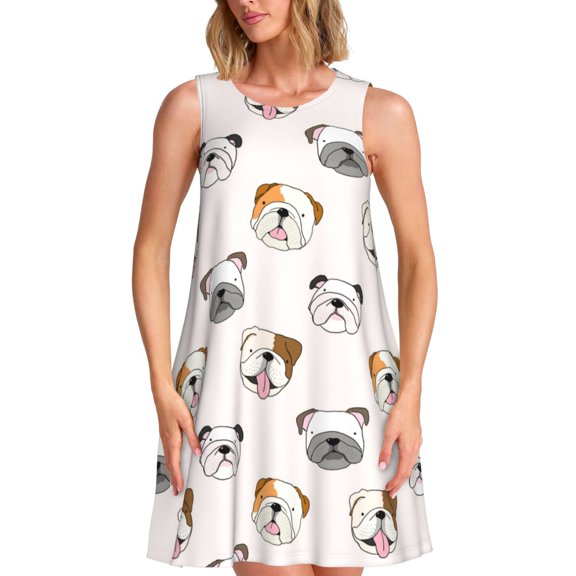 Spring Summer Dresses for Women 2025 - Bulldog Face Swimsuit Coverup Sundresses for Women, Beach Vacation Clothes for Women, Hawaiian Tshirt Dresses for Women