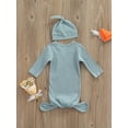 thumbnail image 4 of Diconna 0-3 Months Newborn Baby Sleeping Bag Hat Set Ribbed Solid Color Long Sleeves Wearable Blankets Sleep Sack, 4 of 8