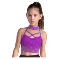 thumbnail image 3 of TiaoBug Kids Girls Dance Crop Top Sleeveless Cutout Shiny Rhinestone Gymnastics Sports Athletic Tank Top Purple 8, 3 of 6