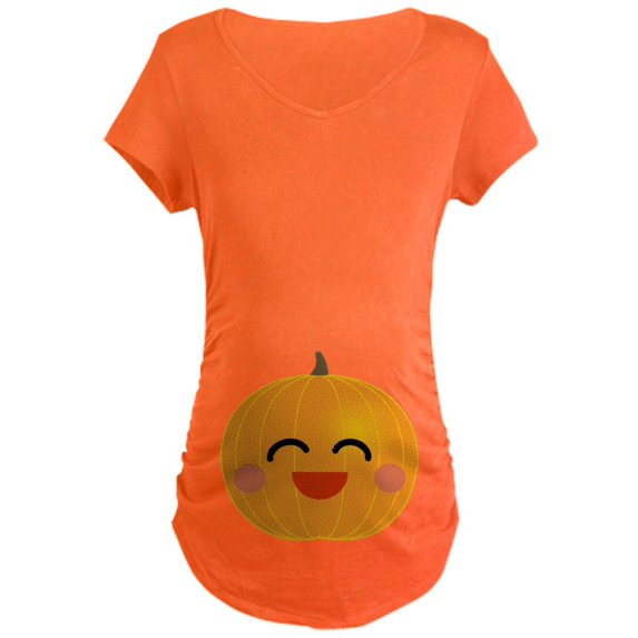 CafePress - Halloween Pumpkin Pregnancy Belly Print Tee - Maternity Dark T-Shirt