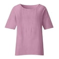 thumbnail image 4 of Amzcrzy Womens Tops Women Plus Size Cotton Linen Tops, Women Summer Solid Casual Loose Basic Tops, Fashion Half Sleeves T Shirt, Oversized Crewneck Tees Tops Blouses, 4 of 4