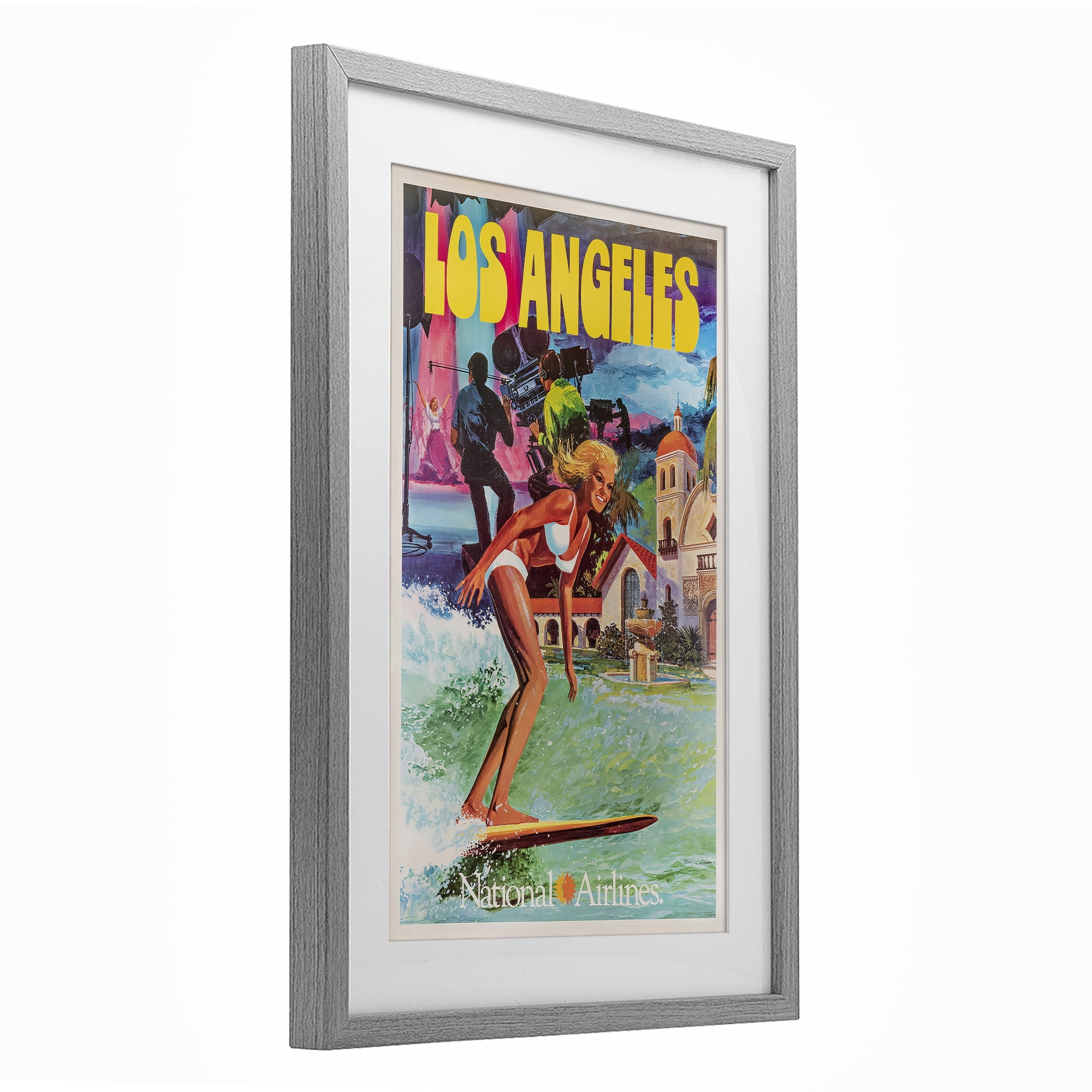 Stupell Industries Vintage Los Angeles Travel Gray Framed Print Under Glass, design by Vintage Posters