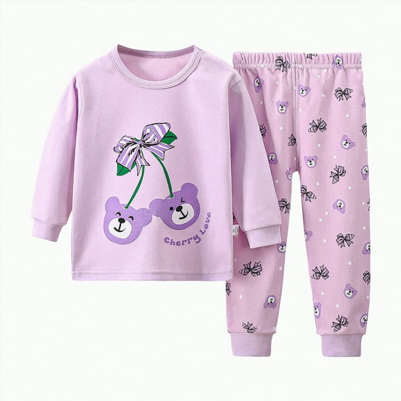 TOWED22 Toddler Boys Girls Cotton Pajamas Set Kids Print jammies Toddler Winter Solid Color Cute Print Long Sleeved Home Wear Baby Clothes Suit Purple,6-12 M