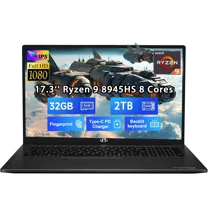 17.3 New Gaming Laptop Ryzen 9 8945HS (Beat i9-13900H, Up to 5.2GHz) 32GB RAM, 2TB SSD, Radeon 780M, PD 100W Type-C AI-Enhanced for Copilot VR Ready, Backlit Keyboard, Fingerprint, 75W Battery