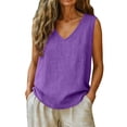 thumbnail image 5 of Linen Vest Tops for Women Linen Shirts for Women Sleeveless Cute Beach Outfits Quick-Drying Tank Tops for Women Camisole Blouse Tops for Women Cute Summer Tanks for Women Purple Bust-45.67'', 5 of 8