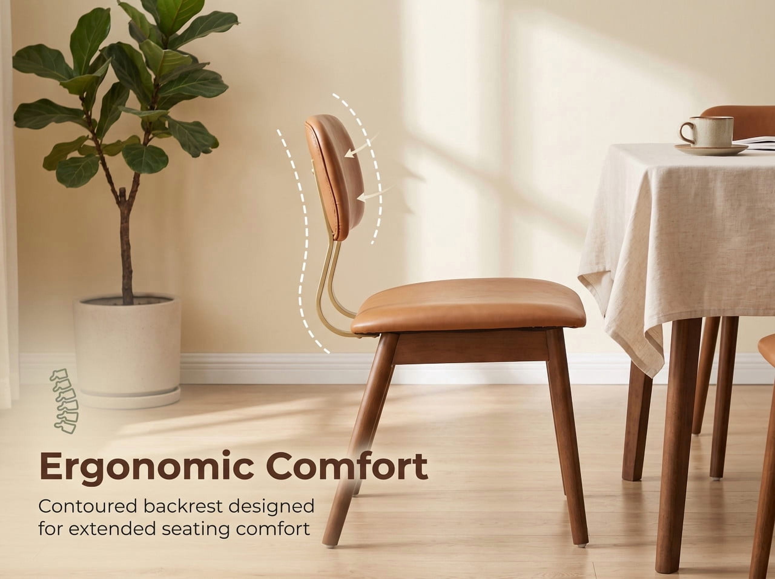Solid Wood Frame Dining Chairs Set of 2, Modern Faux Leather Upholstered Armless Kitchen Chairs, Accent Side Dinner Chair