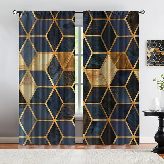 Boho Blackout Curtains, Light Luxury Blue And Gray Curtains, Modern Golden Stripes Blackout Curtains, Thermal Insulation And Sound Insulation For Living Room Bedroom 29"W x 63"L (Pack of 2)