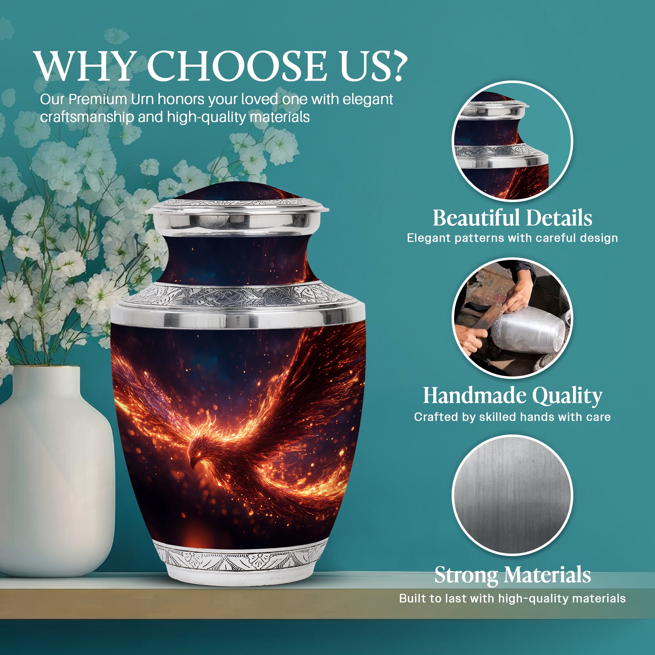 SABURIAL Phoenix Urn - Unique Handcrafted Burial Urns for Human Ashes - Beautiful Mini Cremation Urn for Adult Female Ash - Decorative Funeral Urns - Comb - 10 Inch Large & 3 Inch