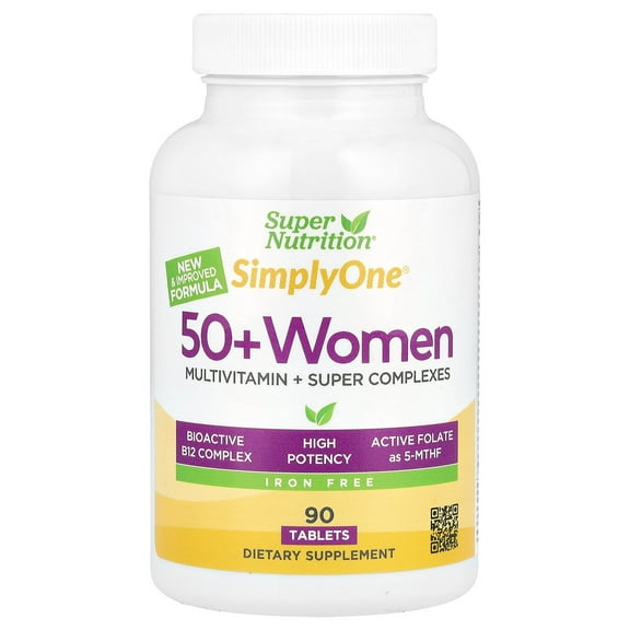 Super Nutrition SimplyOne®, 50  Women Multivitamin   Super Complexes with Vitamin A, Vitamin C, Minerals, and Botanicals, Iron Free, 90 Tablets