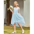 thumbnail image 6 of Oudiya Girls Formal Party Dresses Wedding Tulle Sleeveless Contrast Mesh High Low Flower Dress with Belt, 6 of 7