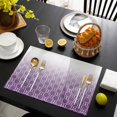 thumbnail image 3 of Moroccan Purple Placemats Set of 4, Geometric Gradient Plaid Modern Placemats for Dining Table, Place Mats for Kitchen Tabletop, Waterproof Wipeable Dining Table Mats Set, 3 of 9