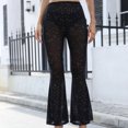 thumbnail image 5 of Idoravan Women's Plus Size Pants Womens Casual Ladies Sexy Mesh Sheer Solid Color Elastic Flared Pants, 5 of 7