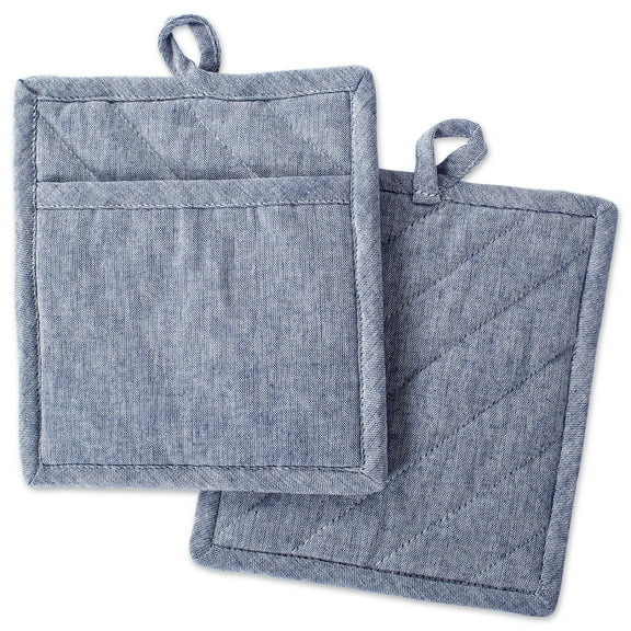 Blue Solid Chambray Potholder (Set of 2)
