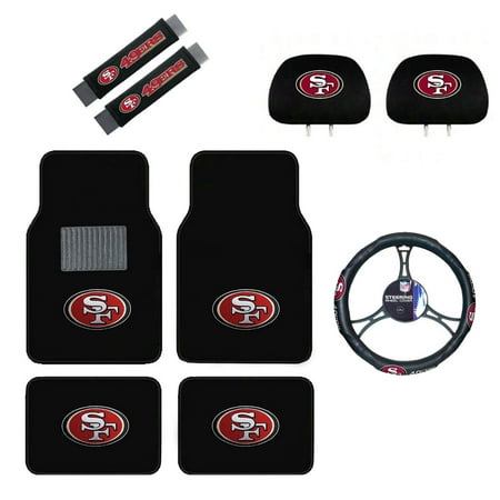 San Fransisco 49ers Floor Mat, Headrest Wheel Cover and Shoulder Pads Gift Set