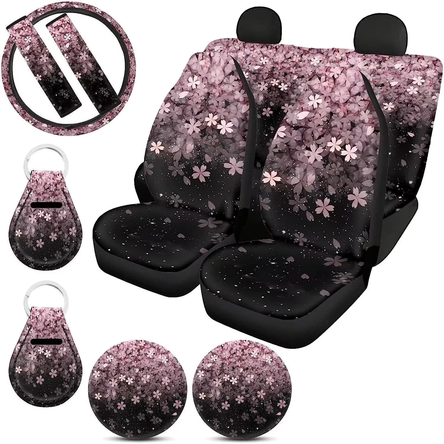 Pzuqiu Strawberry Seat Covers for Cars Pink Car Accessories for Women Cute  Interior Set Polka Dots Steering Wheel Cover,Seat Belt Pads,Cup  Holder,Keychain Universal Strawberry Decor for Truck SUV 