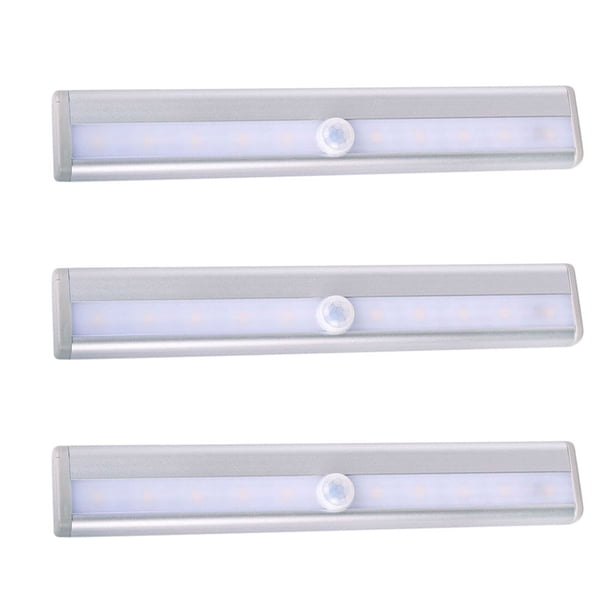 EeaseMX 3 luces nocturnas inalámbricas de 10 LED con sensor de movimiento, tiras magnéticas adhesivas para armario (plateadas con luz blanca)