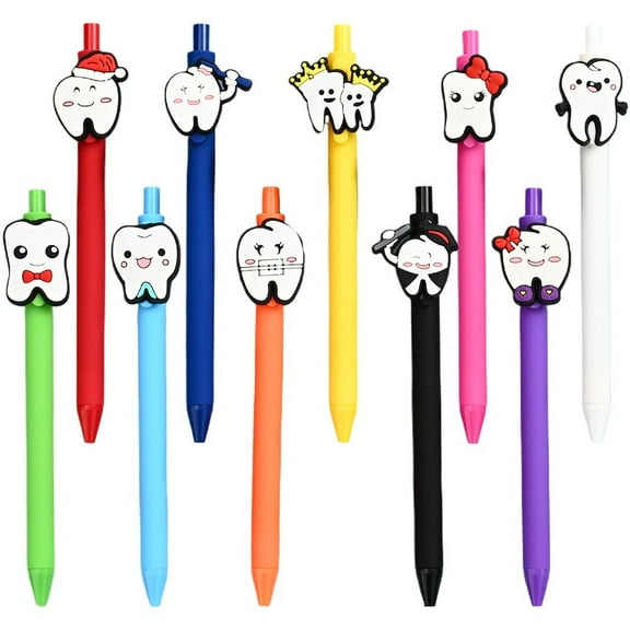 Hzzsbu Cartoon Tooth Design Ballpoint Pens, 10-pack Retractable Black Ink Pens for Office and Gifts