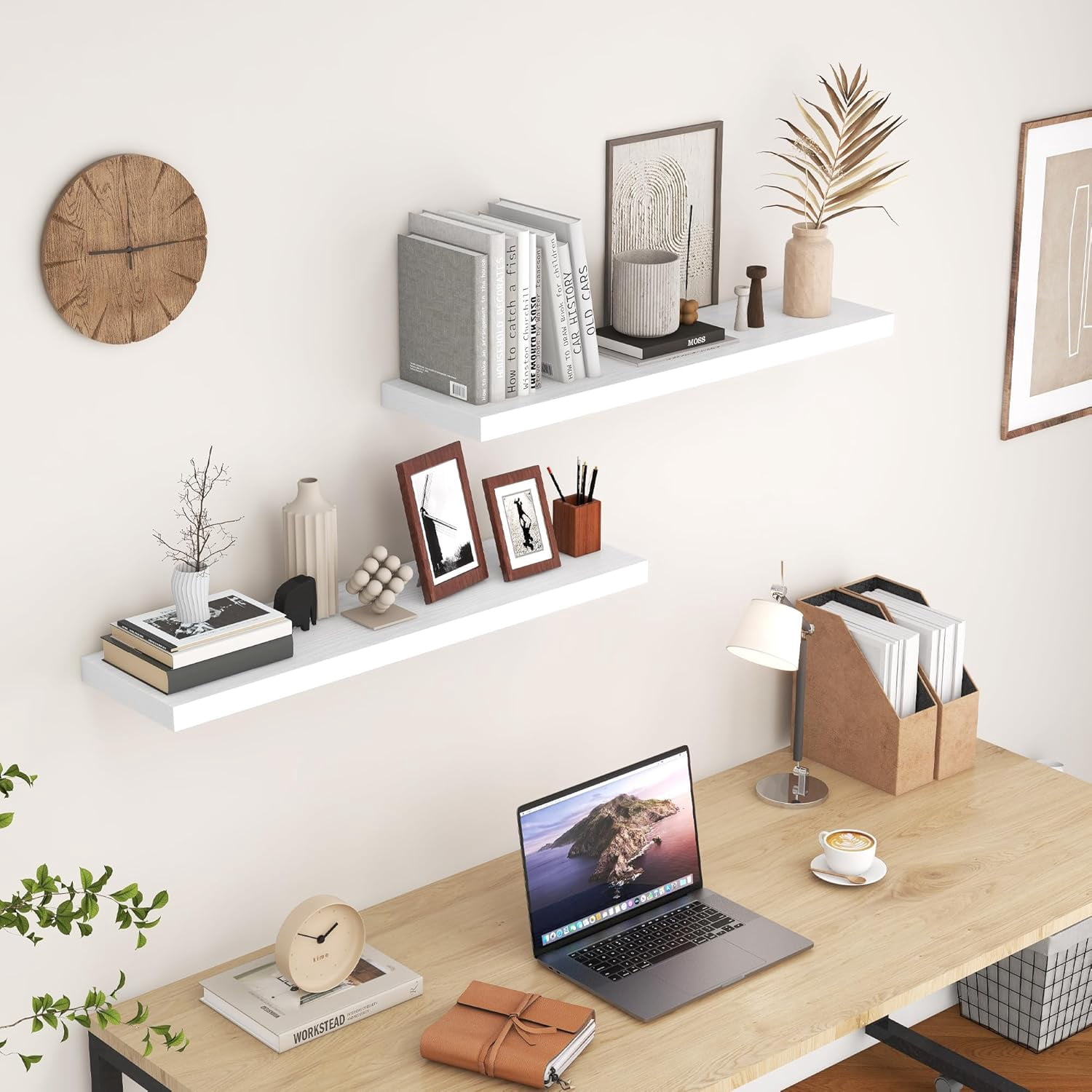 Floating Shelves White 36 Inch Long, 9.3" Deep Floating Shelf Wall Mounted, Rustic Deep Bookshelf, Large Display Storage Shelves for Bathroom, Bedroom, Kitchen, 36"W x 9.3"D x 1.5"H, Set of 2