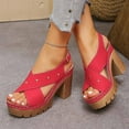 thumbnail image 5 of Women's Block Heel Platform Sandals Peep Toe Crisscross Strap Casual Summer Shoes with Adjustable Buckle Studded Detail Non Slip Comfortable High Heel Sandals for Women, 5 of 10