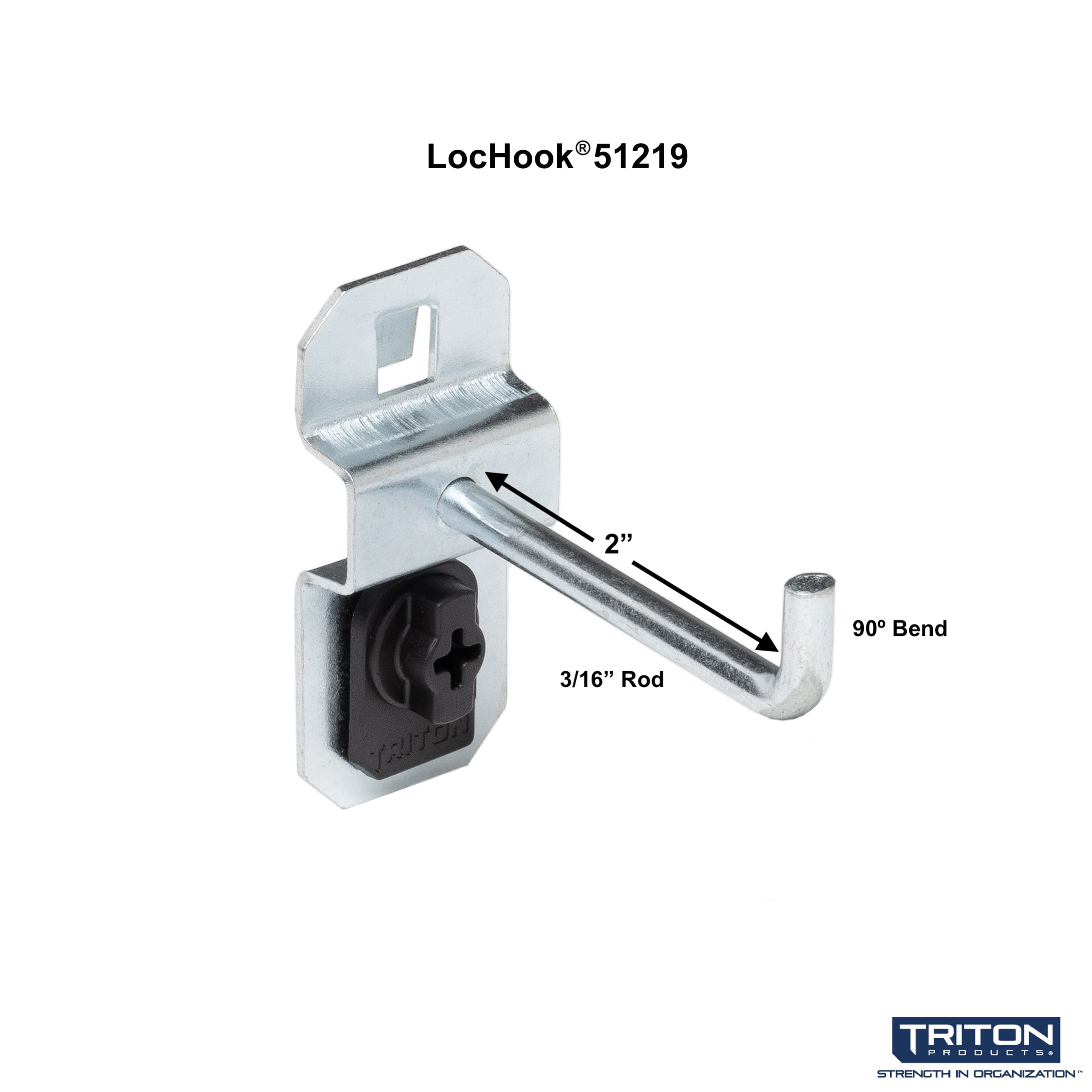Triton Products® LocHook® 2" Single Rod 90-Degree Bend Steel Pegboard Hook for LocBoard