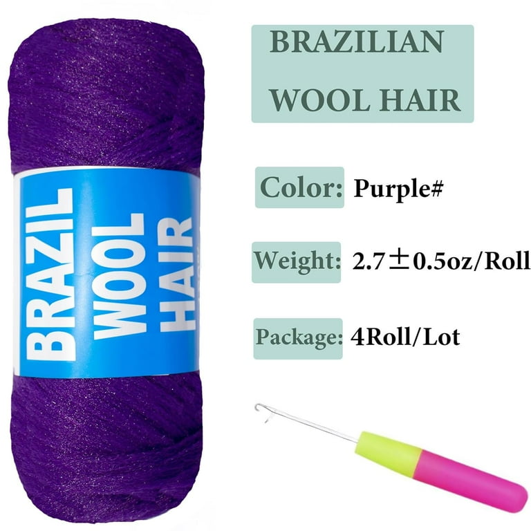 2/3/4 Roll Natural Black Brazilian Wool Hair Yarn for Jumbo Braids