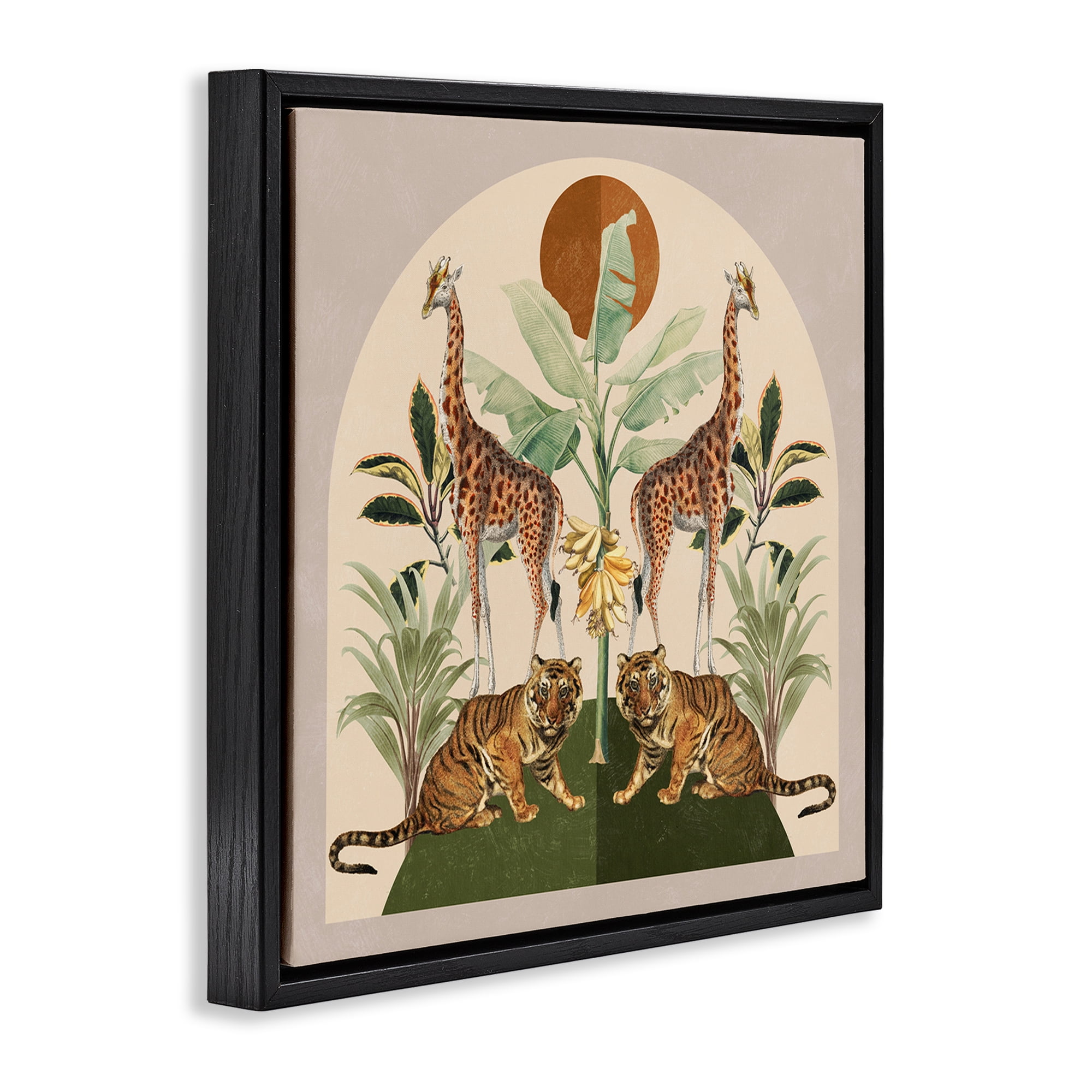 Stupell Industries Jungle Animals Motif Landscape Painting Black Floater Framed Canvas Art Print Wall Art, 18 x 18