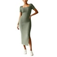 thumbnail image 1 of Wdgfv Robes Décontractées pour Femmes 2025 Été Côtelé à Manches Courtes Moulant Robe Maxi Fente Latérale Tricot Col Carré Longue Robe d'Été, 1 of 6
