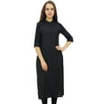 thumbnail image 4 of Bimba Black Straight Kurta Front Opening Rayon Kurti Indian Kurti With Scarf - 8, 4 of 8