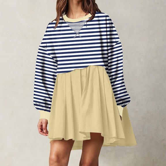 DailyTrove Women's Short Sleeve Striped Two-Piece Set, Crop Top & Skirt, Summer Casual & Trendy Wear, Modern Fit