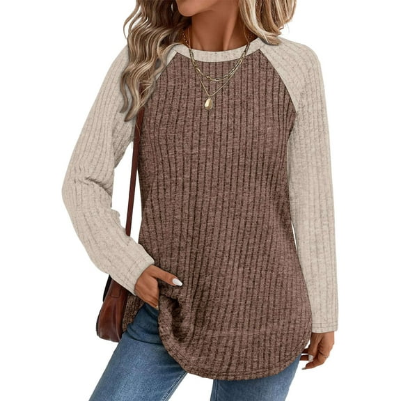 Long Sleeve Shirts for Women Fall Sweaters Casual Tunic Tops Loose Fit Winter Clothing Brown Color L