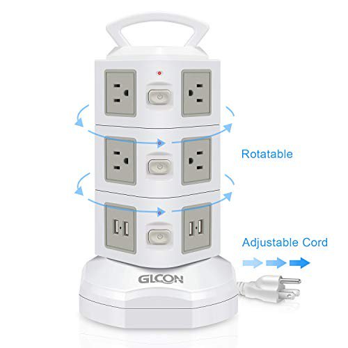 Power Strip Tower Surge Protector, GLCON Multi Outlet with USB