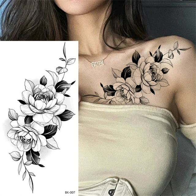 Pntutb Autocollants Tatouages Croquis Abstraits Fleurs Roses