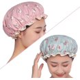 thumbnail image 2 of KAIYANG Paquete de 2 gorros de ducha de doble capa, impermeables, con borde con volantes que cubren las orejas (estilo 1), estilo 4, 2 of 5