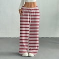 thumbnail image 2 of Women's Casual Fashion Printed Elastic Waist Loose Straight Leg Pants with Rope for Cozy and Stylish Home and Outdoor Wear,Deep Red,2XL, 2 of 3