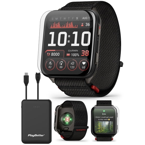 Garmin Venu X1 (Black/Slate Titanium) Fitness GPS Smartwatch Bundle with PlayBetter Portable 5000mAh Charger & HD Screen Protectors